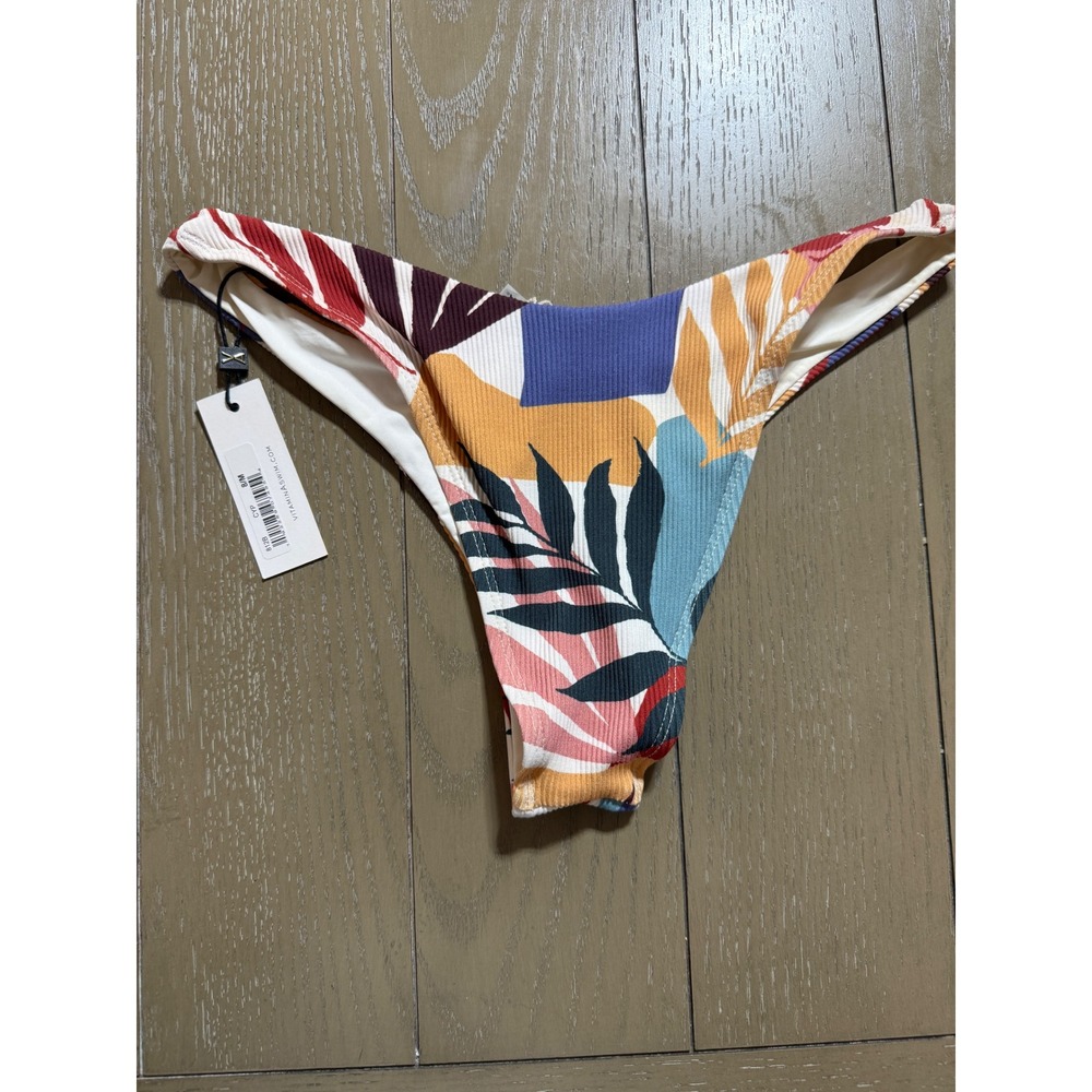 Vitamin‎ A Bikini Bottom Womens Medium Multicolor Tropical Ribbed High Cut 812B